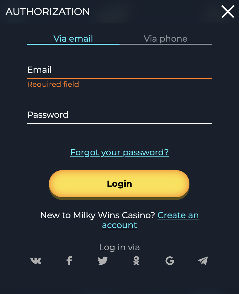 Milky Wins Casino Login