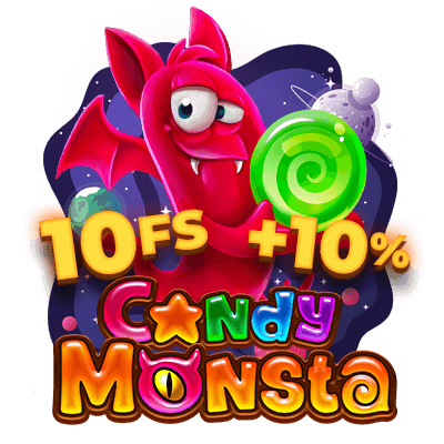 10 Free Spins in Candy Monsta + 10%